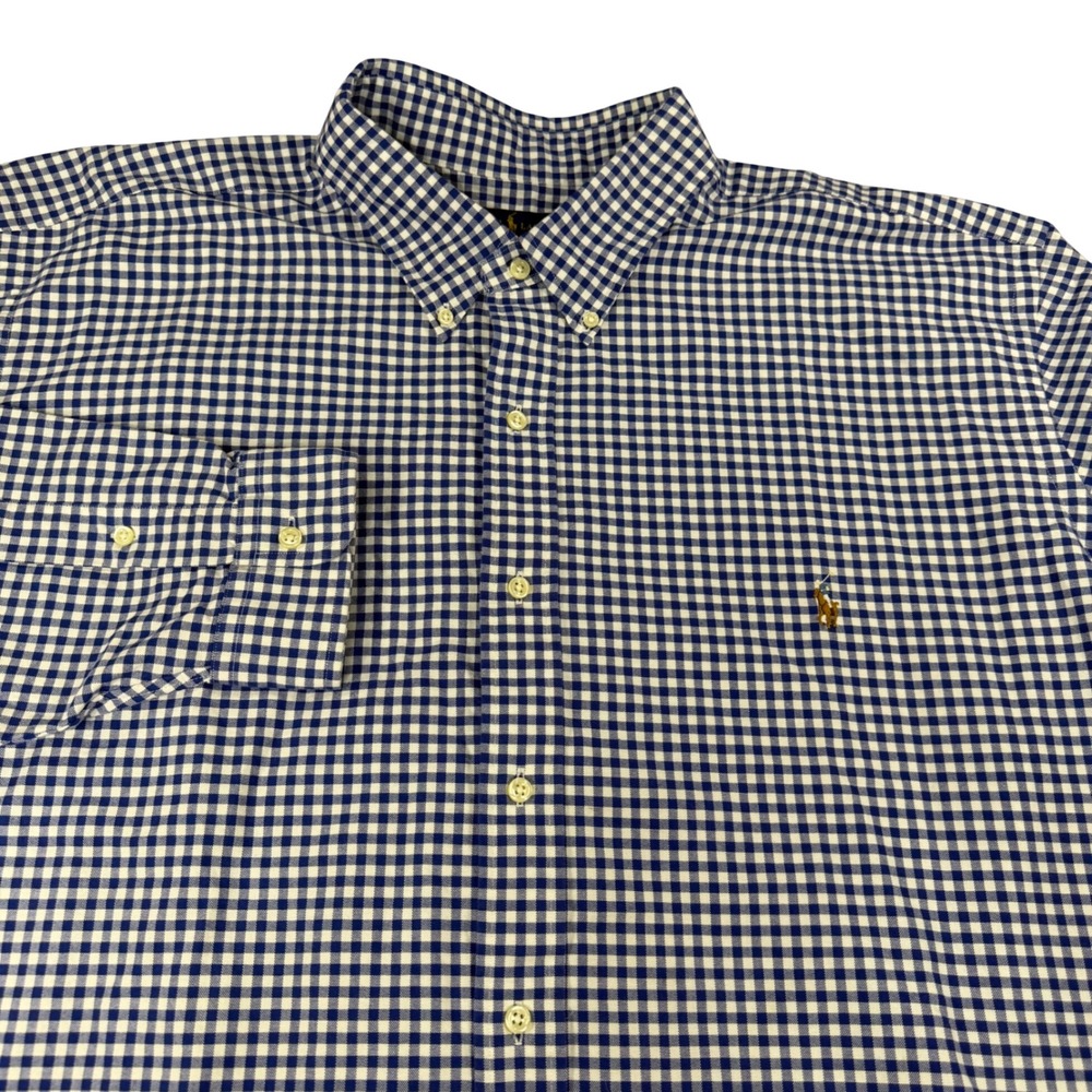 Ralph Lauren Mens 3XLT Gingham Button Down Shirt Blue White Check Tall
